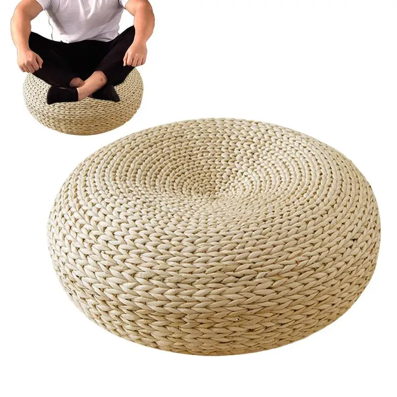 

Handmade Tatami Floor Cushion Round Straw Weave Handmade Woven Meditation Pillow Yoga Chair Seat Mat For Floor Home Decoration