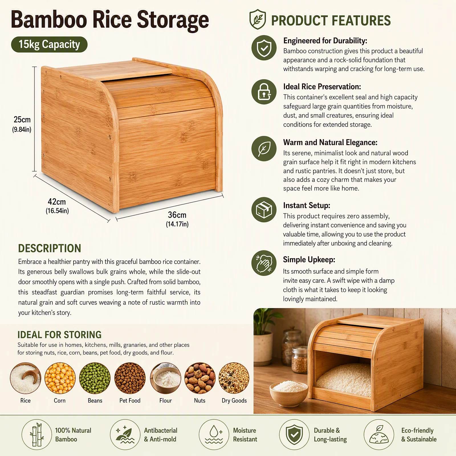 Food Storage Without Pantry - Rice Storage Container Bamboo Food Container