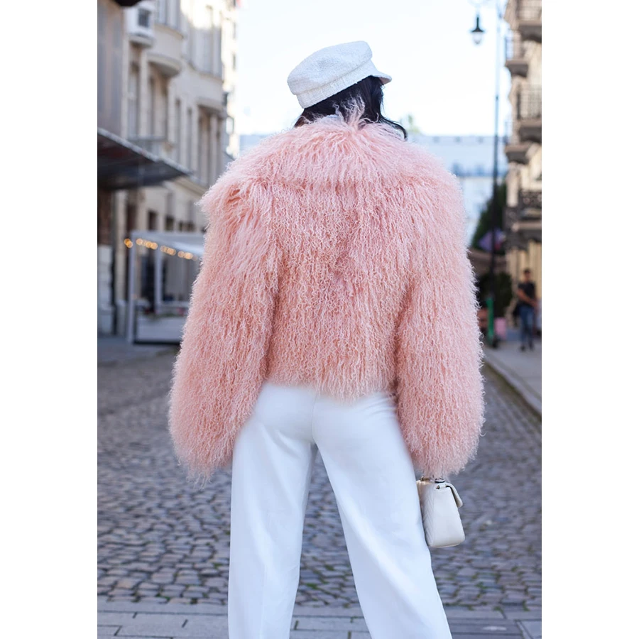 Manteau en peau de mouton véritable pour femme, manteau en fourrure de mouton mongole, veste courte en fourrure naturelle rose, luxe, nouveautés, hiver