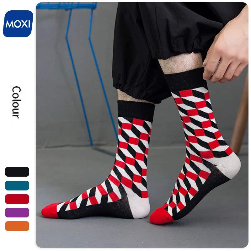 Socks Four Seasons Mid Tube Cotton Socks Small Diamond Pattern Men's and Women's Street Trendy Brand