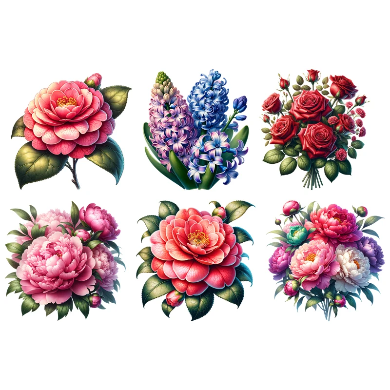 

New Flower rose peony Sheet Iron On Transfer Easy To Cut Tshirt Clothes Stickers Hoodies Heat Press Appliqued Diy Craft Supplies