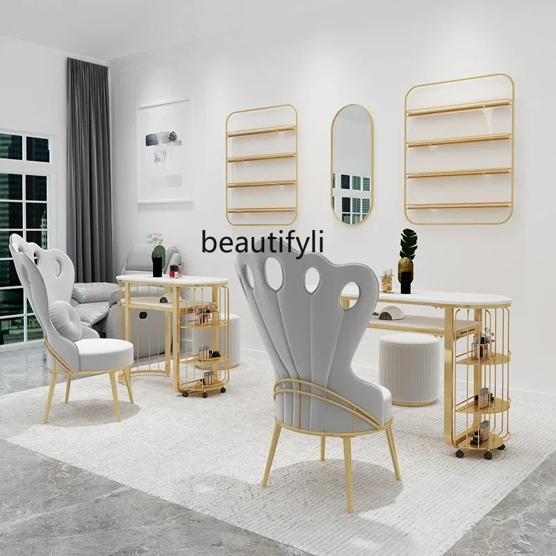 

A176 zq Nordic Light Роскошный стул в виде павлина Мраморный маникюрный стол и набор стульев Комбинированный стол для ногтей Одинарная двойная вкладка для маникюра