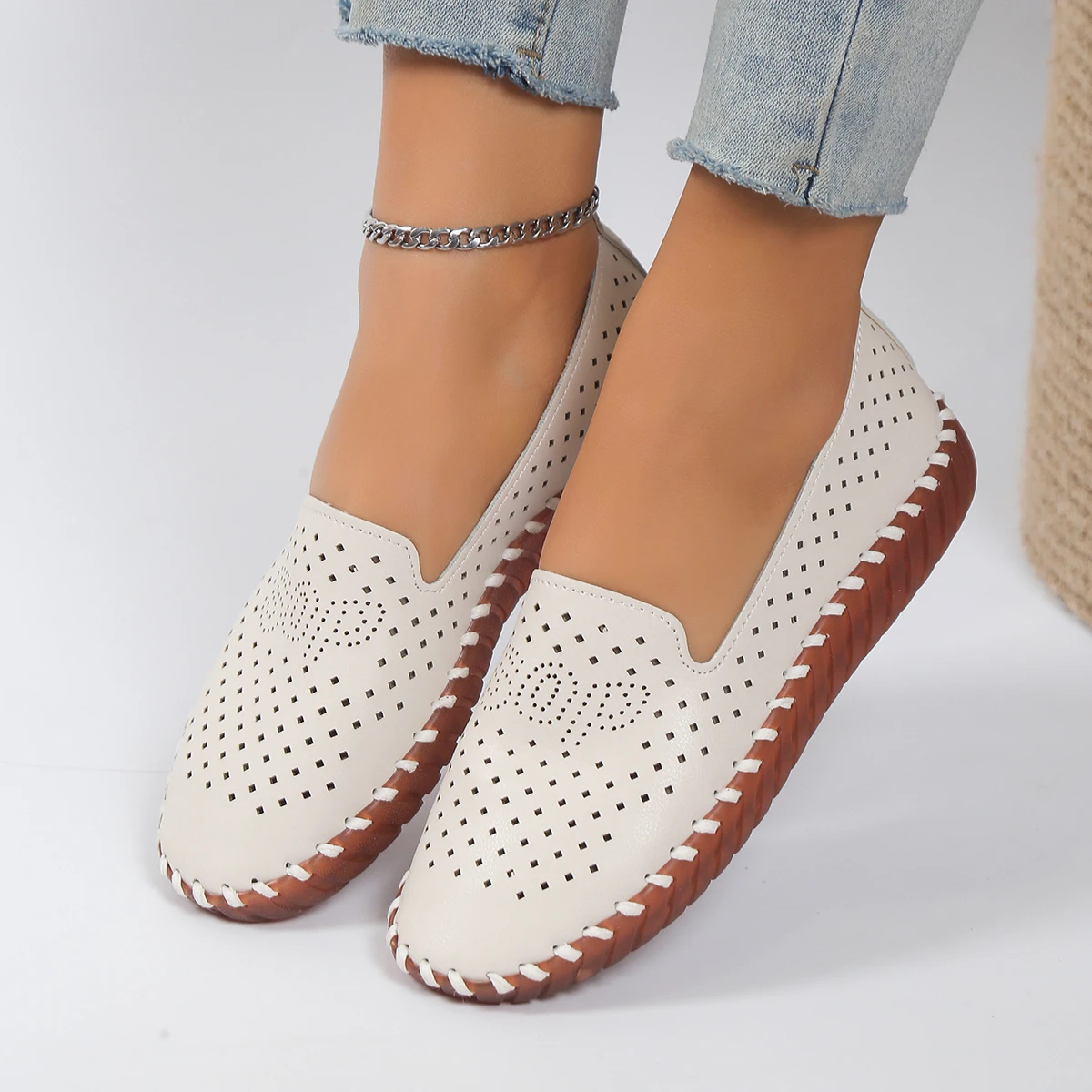 Neue Damenschuhe Mode Basic Damen Wohnungen Sommer runder Kopf solide neue Slip-On runde Zehen atmungsaktive lässige flache Schuhe Zapatos