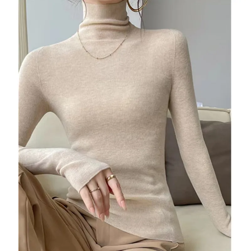 

2024 spring New Women Knitting Sweater Fashion Turtleneck Long Sleeves Solid Color Tops Casual Versatile sweater