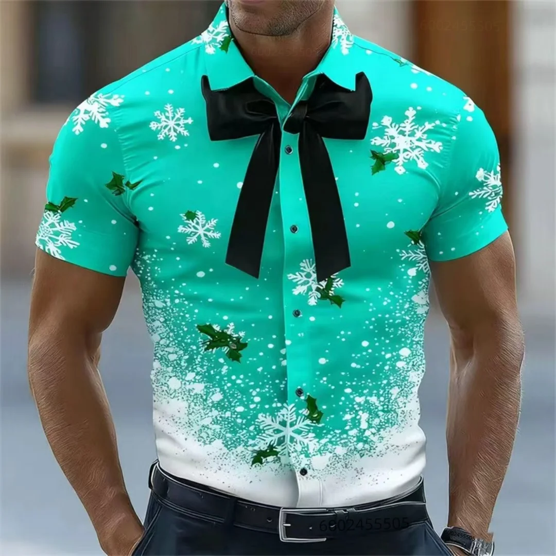 Christmas tree snowflake fashionable men's high-definition 3D printed shirt short-sleeve top men's clothing Christmas short-slee