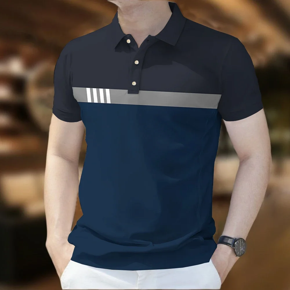 

Men Polo T-Shirt Business Casual Short Sleeve Pattern Print Button T Shirt Summer Loose polyester Tops Fashion Golf T-Shirts