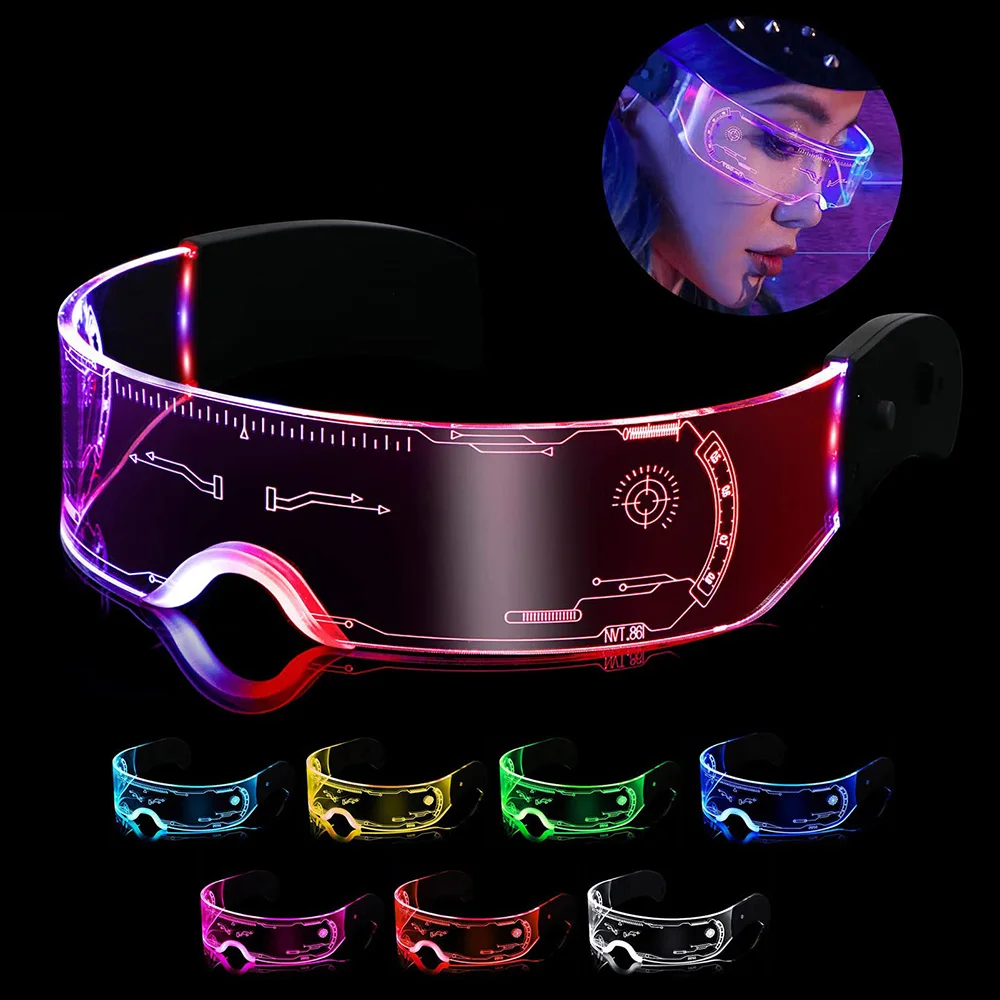 LED Luminous Sunglasses Vintage Punk Goggles Men Women Fashion Party Christmas Colorful Light Up Glasses Shades