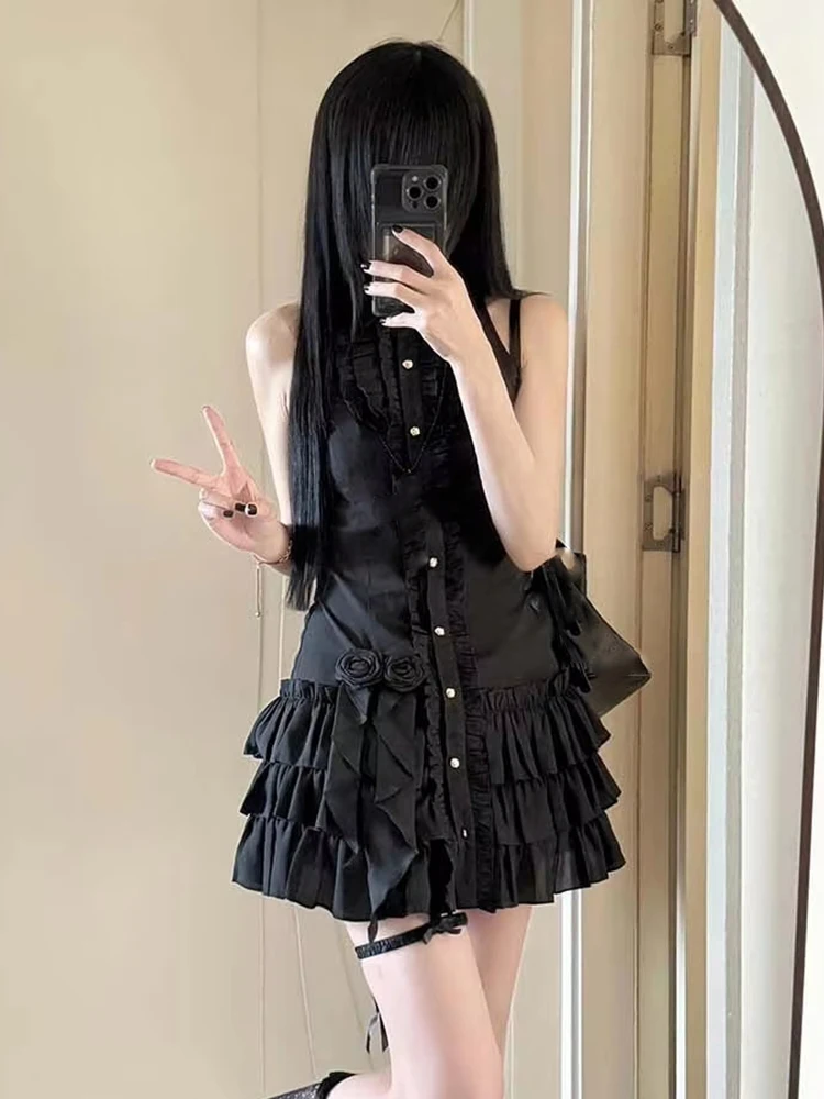 اليابانية القوطية نمط مخطط القوس لوليتا فستان المرأة الدانتيل ضئيلة ضمادة قميص فساتين Y2k جماليات فساتين الحفلات الصغيرة تصميم