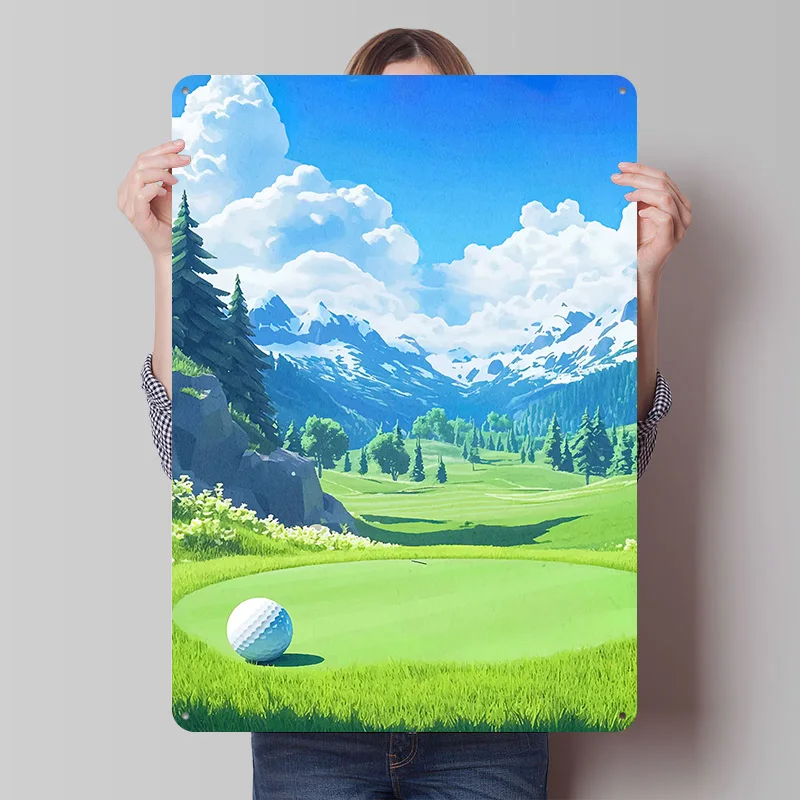 Golf Course Mountain View Metal Poster Custom Wall Art Retro Vintage Tinplate Signs for Man Cave Bedroom Decorations Desk Decor