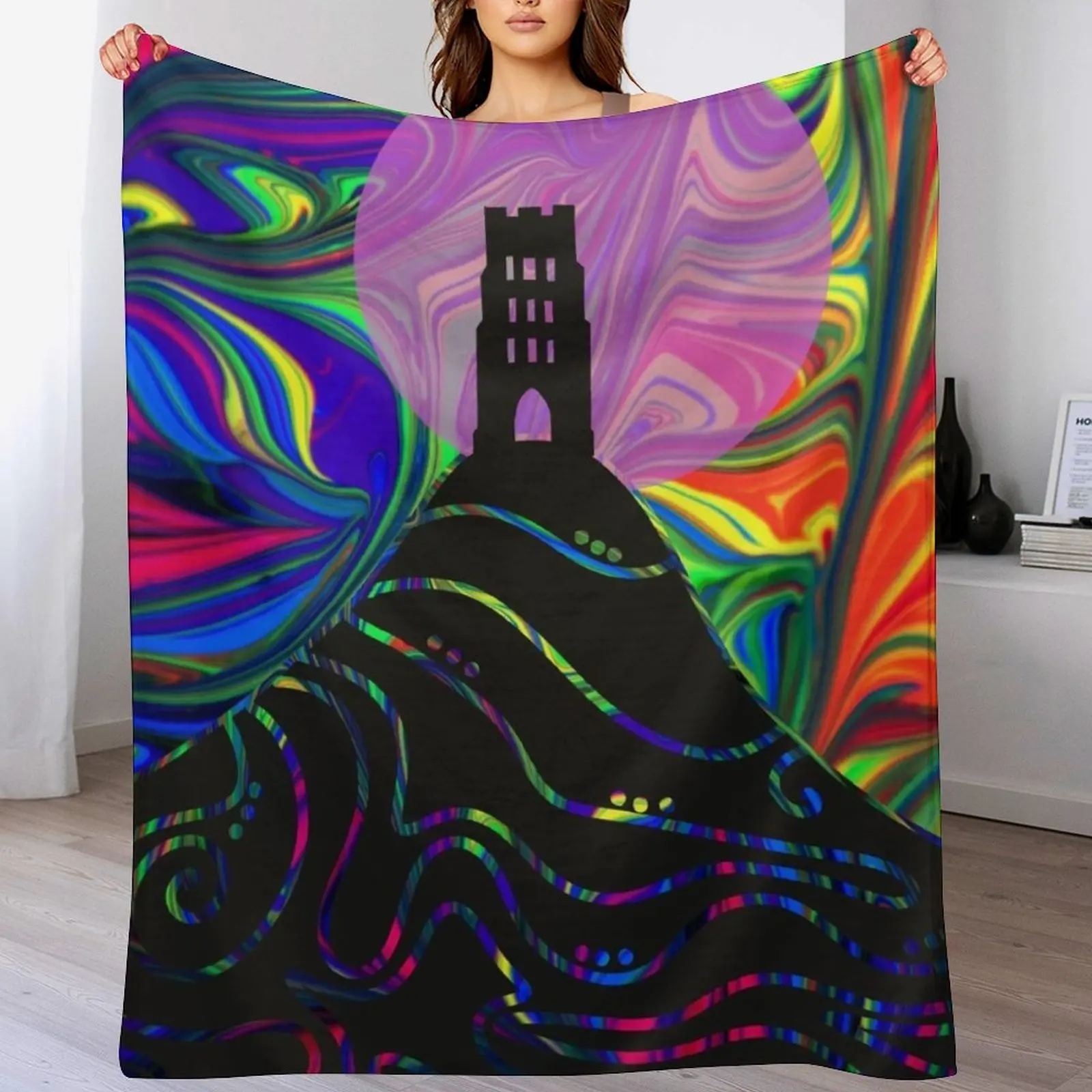 

Magic Glastonbury Tor Rainbow Throw Blanket Stylish Warm Blanket for Living Room Bedroom