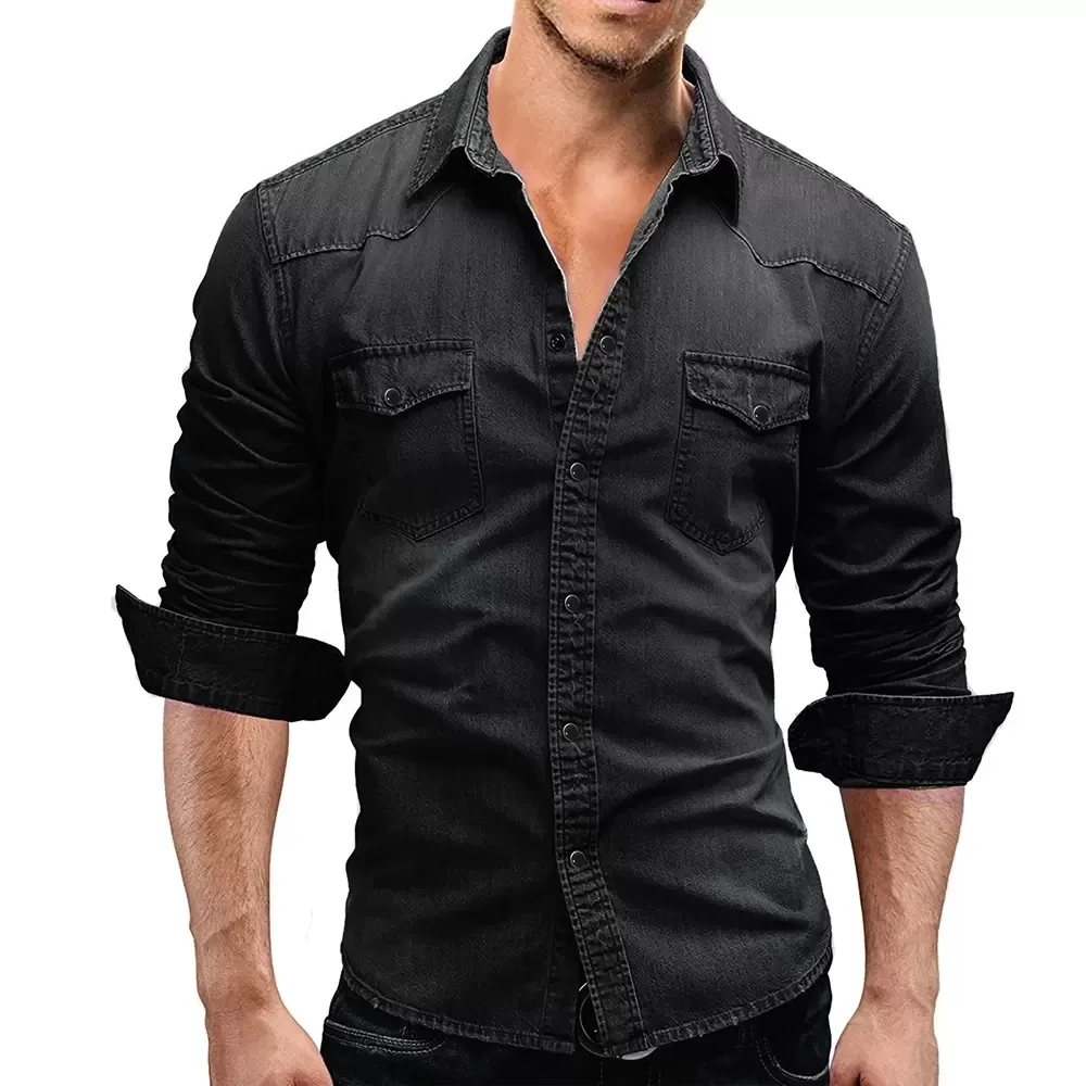 Mod Yjeffery-Chemise en denim de coton pour hommes, manches longues, coupe couvertes, jeans de cow-boy, chemises pour hommes, grill de créateur, LS29