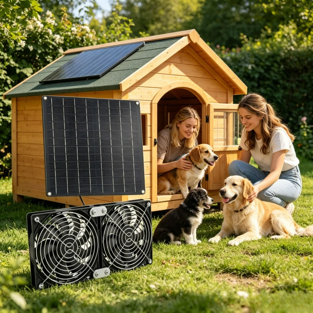 

15W 20W Solar Powered Dual Cooling Fan Kit Low Noise Ventilation Exhaust for Dog House Chicken Coop Greenhouse Durable