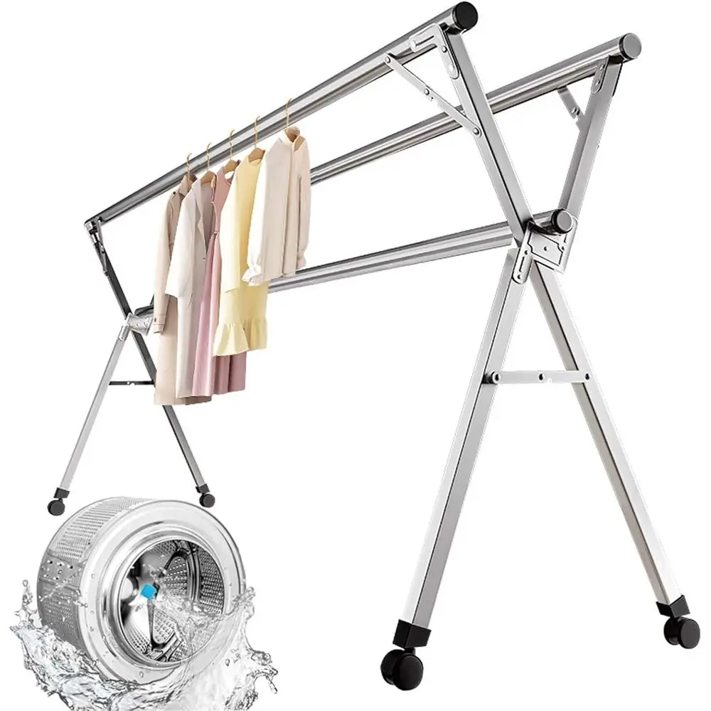 

Adjustable Collapsible Stainless Steel Clothes Drying Rack - Indoor/Outdoor Space-Saving Solution