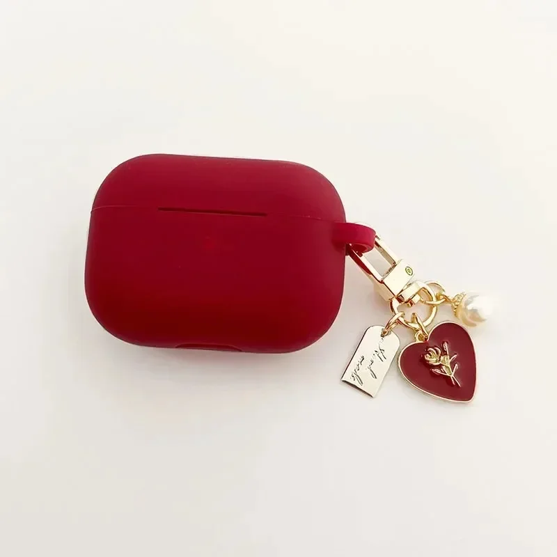 Pearl Love Rose Vintage Case For AirPods 4 3 2 1 Pro2 Cover Wine Red Earphone Protective Cases For AirPods Pro 2 2nd 3rd Coque