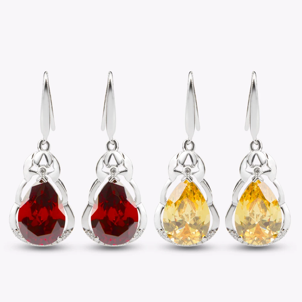 YYSuniee Recruiting Money Synthetic Garnet Earrings Long Yellow Crystal s925 Pure Silver Plated Platinum Women's Silver Jewelry