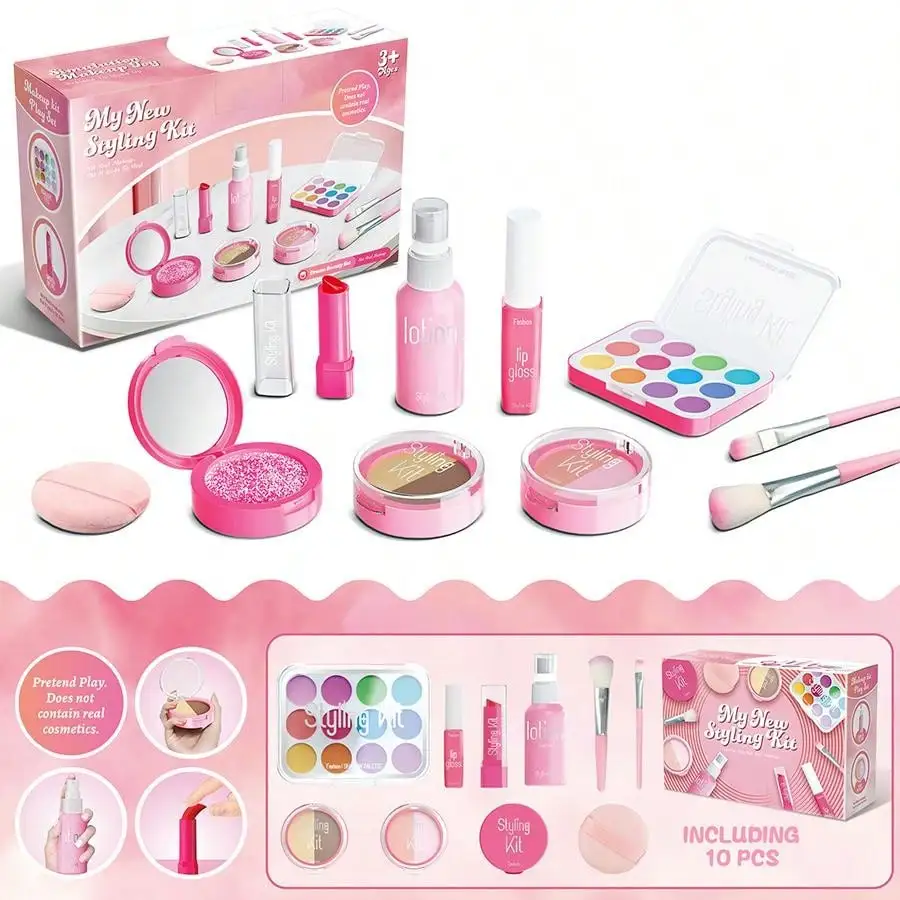 Kids Pretend Makeup Play Set for Ages 3-6 Girls, Children's Cosmetic Simulation Toy Kit, Fashion Styling Beauty Set for Girls