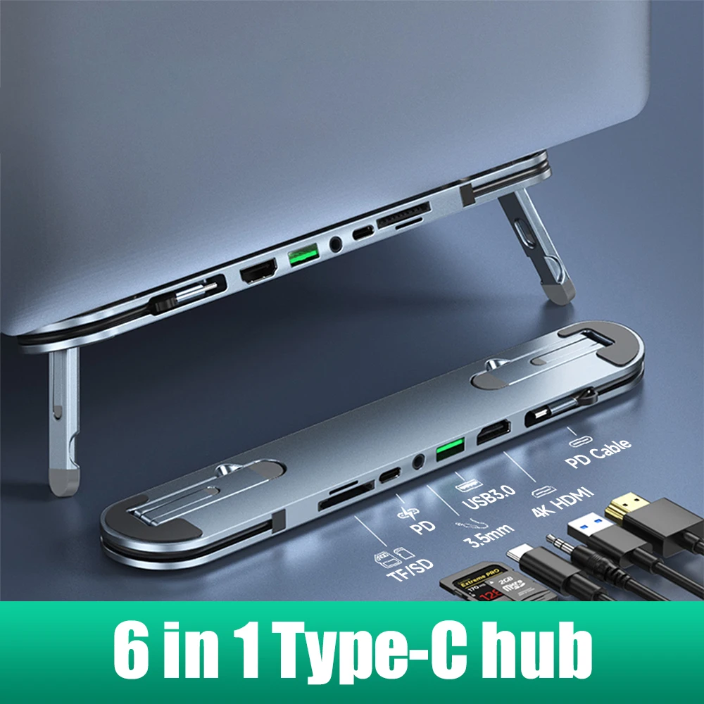 USB C Laptop Docking Station Stand USB C Dock Tablet Stand 6 in 1 USB C Hub 4K HDMI USB 3.0 PD 100W Type C Hub for MacBook Pro