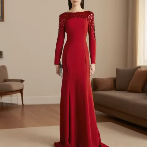Customized crystal luxury formal evening dress in plain knit style, resembling a mermaid, for ladies.