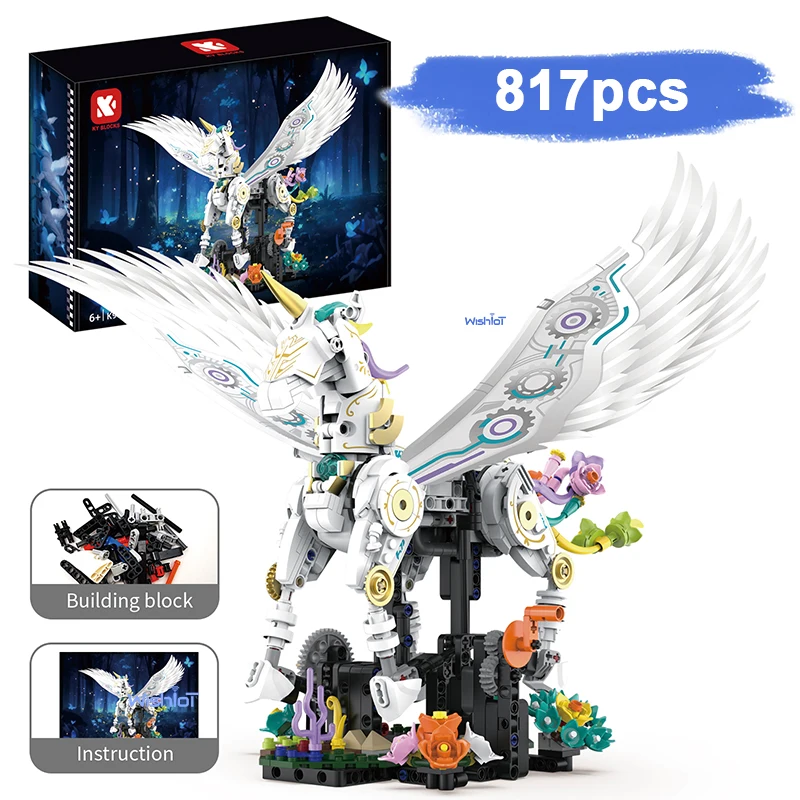 Modèle de licorne mécanique 817 pièces, blocs de construction, créature fantastique, briques à assembler créatives, jouet cadeau pour filles, adolescentes et adultes