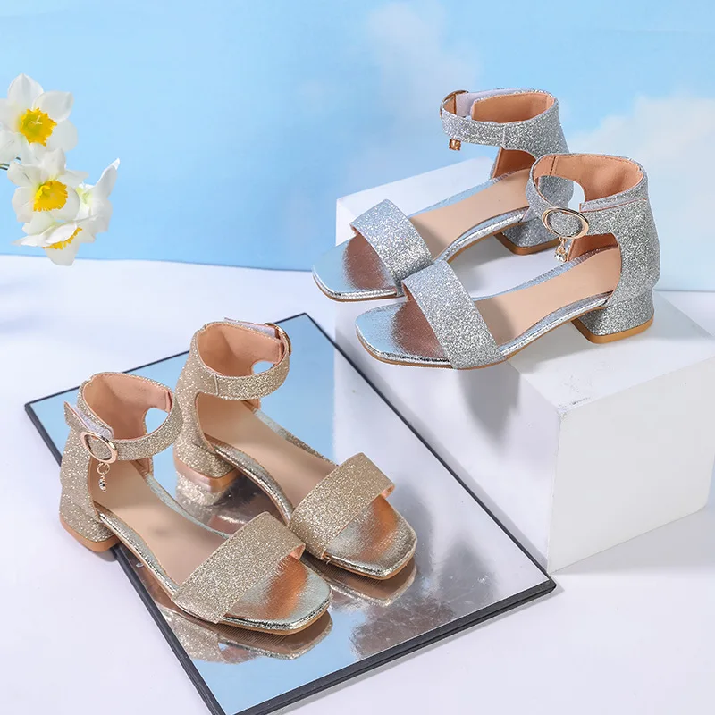 Fashion Children's Summer Sandals Sequins Simple Girls Causal Princess Low-heel Dress Shoes Wedding Party Kids High-top Sandals