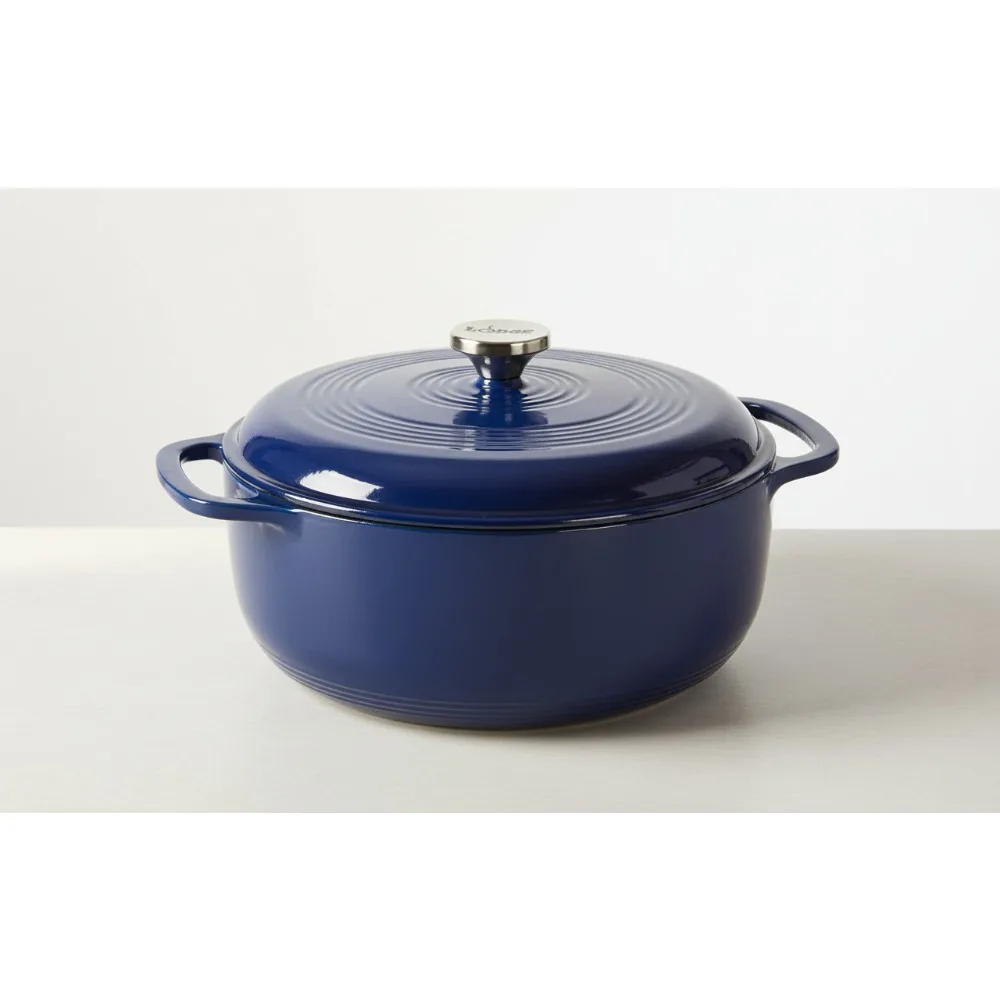

6-литровая эмалированная чугунная голландская духовка с крышкой — безопасная в духовке до 500 ° F, Плита для приготовления пищи, выпечки и сервировки - Индиго