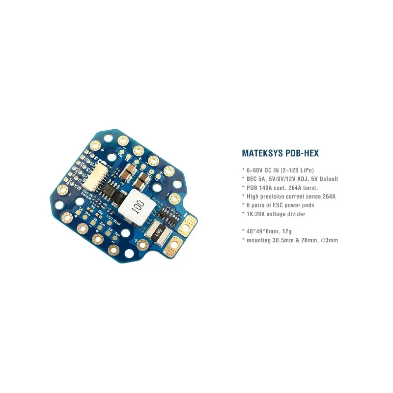 MATEK Mateksys PDB-HEX 12S 6~60V 2~12S LiPo Current Senor 264A 3.3V ADC for RC Drone FPV