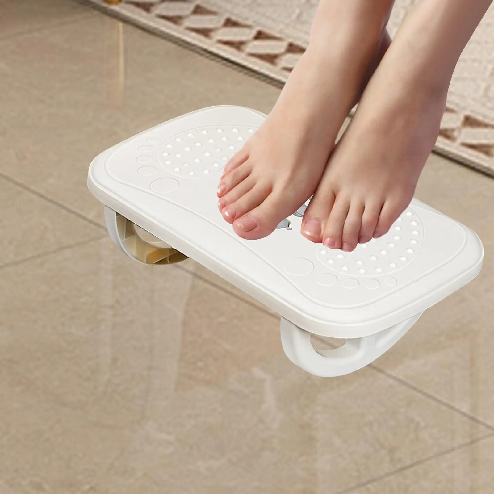 Portable Office Footrest Rocking Foot Stool for Desk Work with Massage Rollers Non Slip PP Material Kids Adults