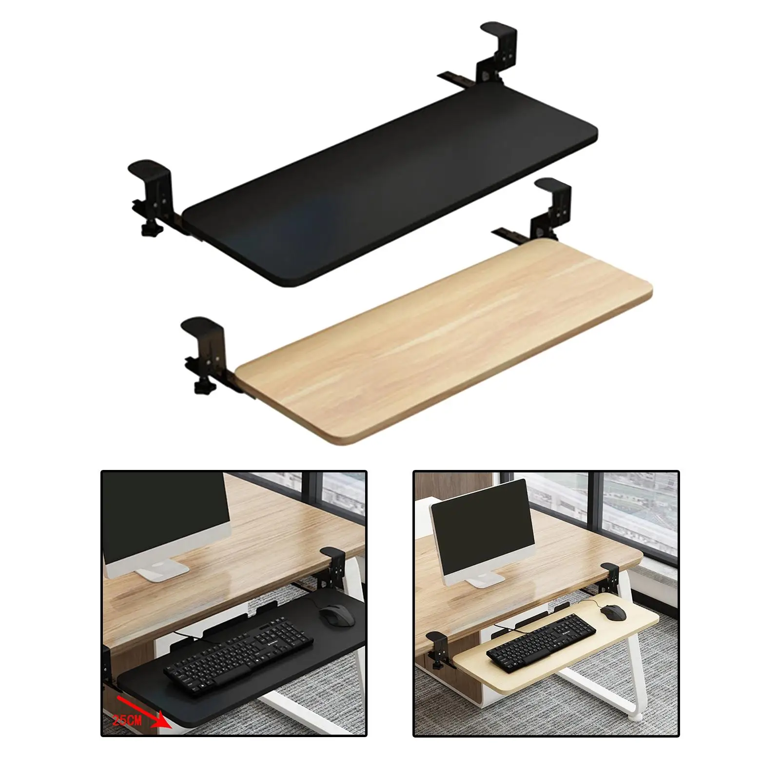 

Large Keyboard Extension Tray Under Computer Table Pull Out Platform Ergonomic Bracket Mouse Pad Holder Clip for Typing Desktop