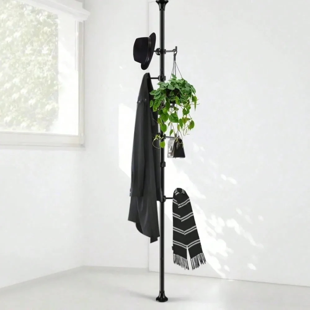 

Rack Freestanding, 56 To 125 Inch Adjustable Tension Rod Hanger With 12 Hooks For Hanging Coat, Plant,Jacket, Hat, Scarf, Suita