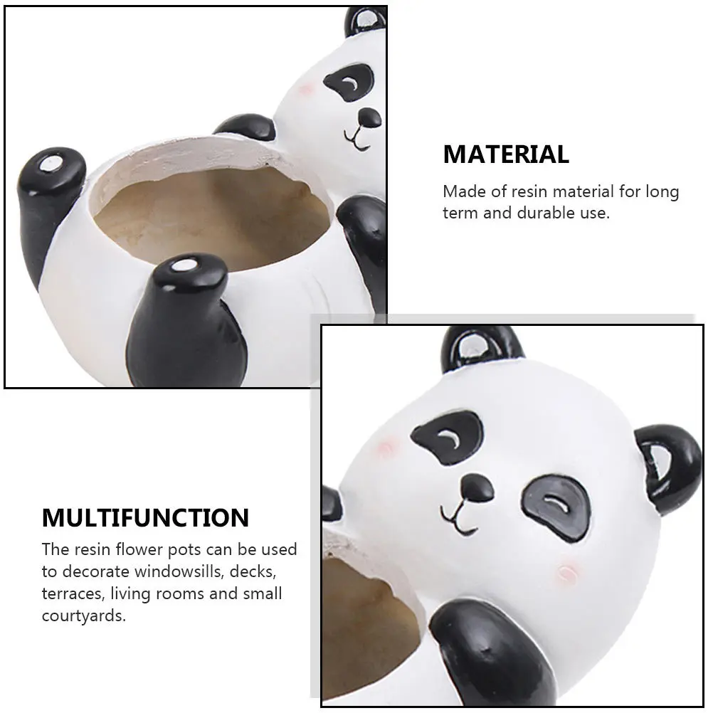 

2 Pcs Funny Panda Decoration Succulent Plant Pot Resin Flowerpot Cartoon Animal Shaped Planter Natural Beauty Indoor