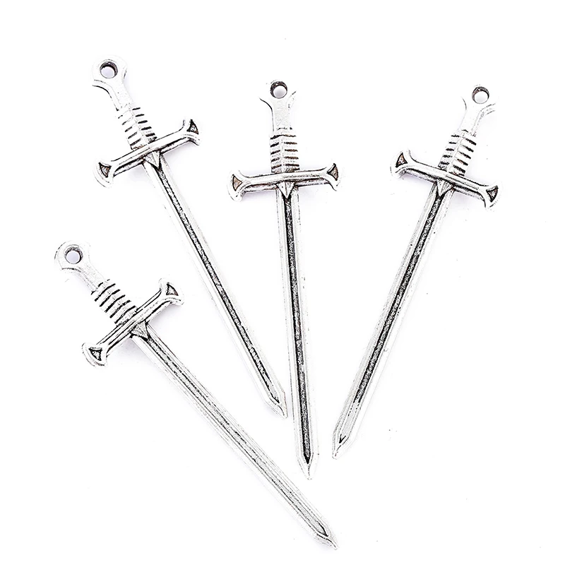 8pcs 7 colors Alloy Antique Knight Sword Charms for Jewelry Making DIY Handmade Weapons Personality Necklace Pendant