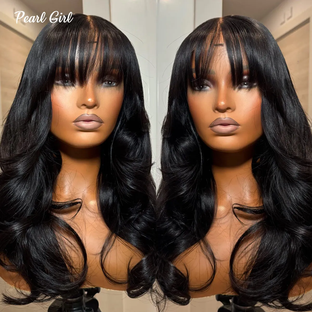 

Human Hair Natural Color Loose Bouncy Fringe Wig Brazilian Pre Plucked 13x6 360 HD Lace Frontal Wigs Glueless Wig Ready to Wear