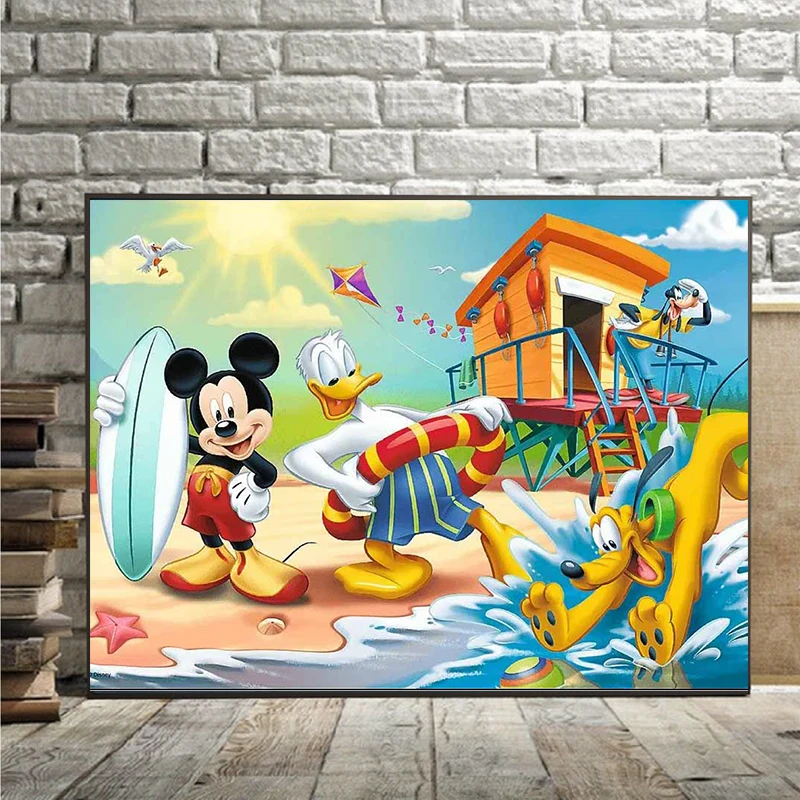 Disney DIY 5D diamentowy obraz postać z kreskówki mozaika Mickey Mouse kaczor Donald i ich przyjaciele dekoracja z haftem diamentowym