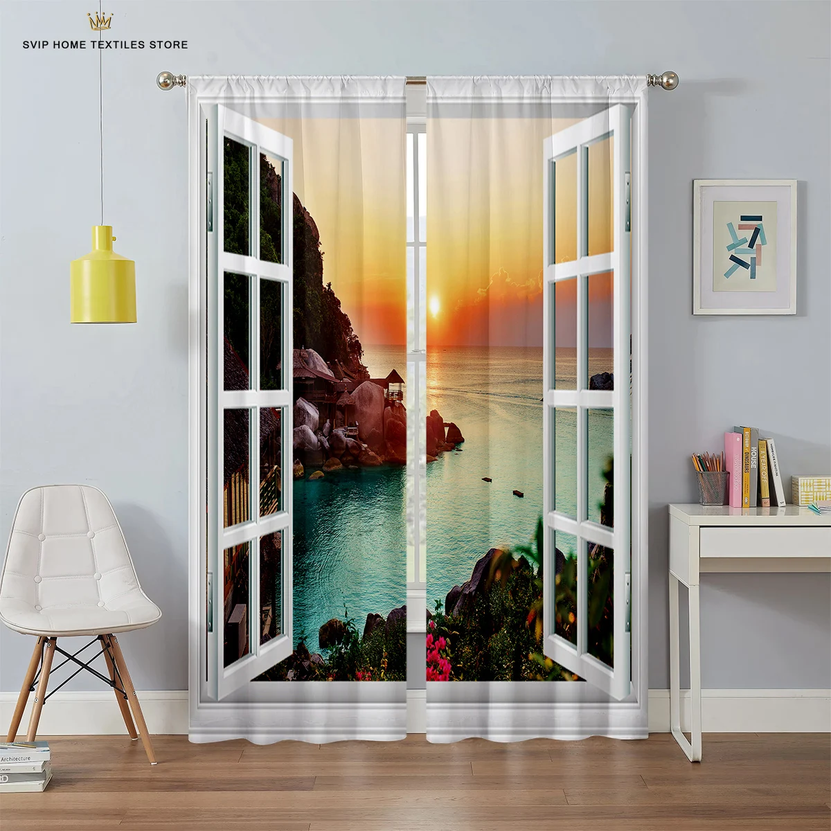 3D Printed Curtain Rod Pocket Curtains for Bedroom, Living Room, Balcony, Kitchen Window Decoration, 2 PCs image 4