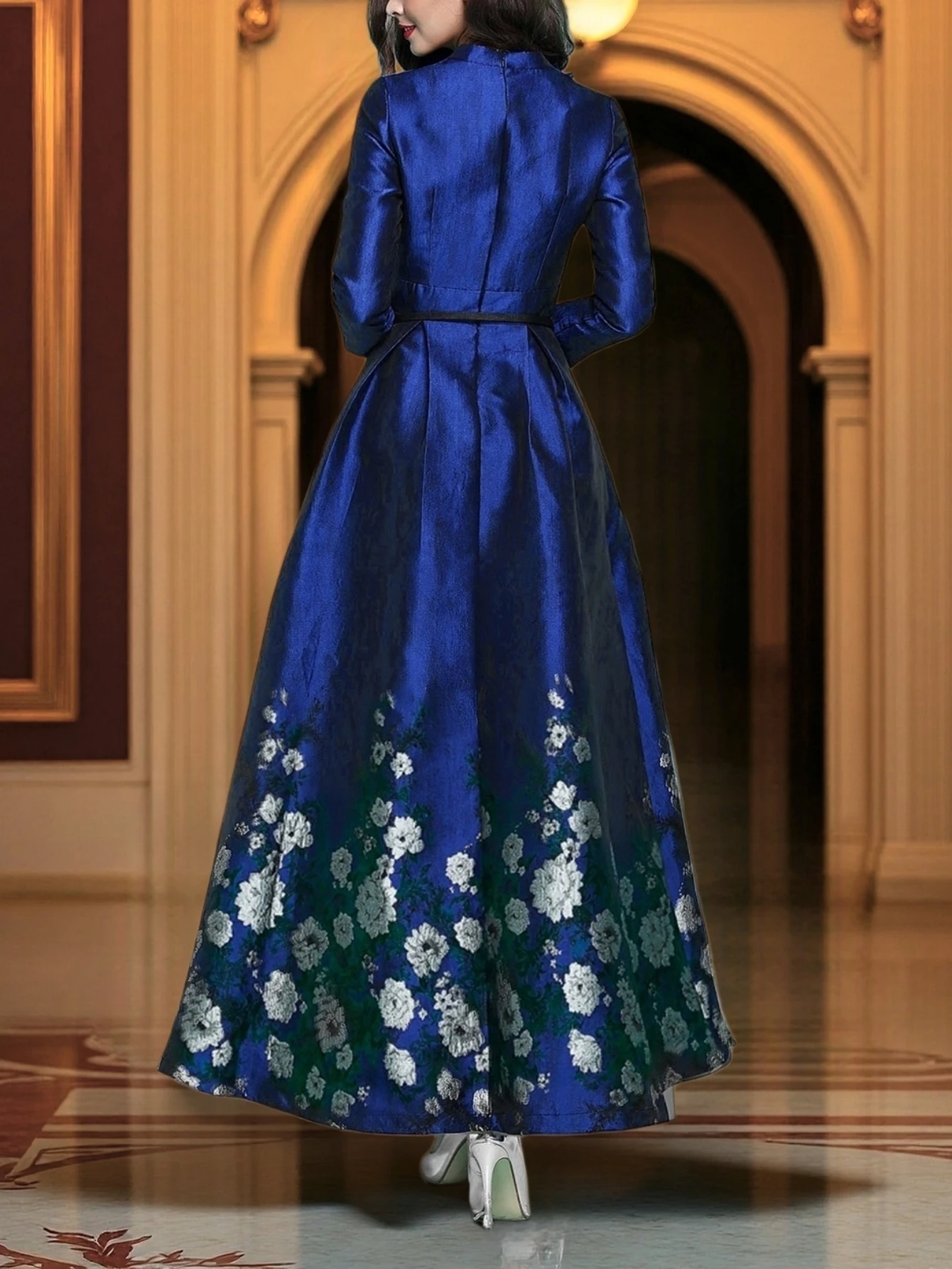 New Model Luxurious and elegant jacquard dress long dress for evening party long-sleeved dress without belt formal dress image 2