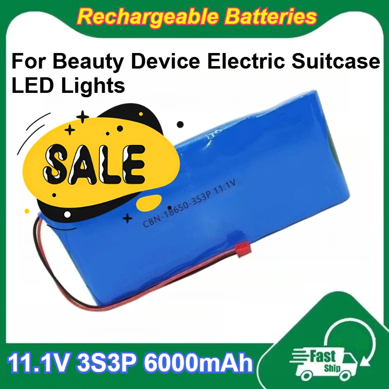 

18650 11.1V Rechargeable Lithium Battery Pack 3S3P 6000mAh Capacity for Beauty Device Electric Suitcase LED Lights Batteries