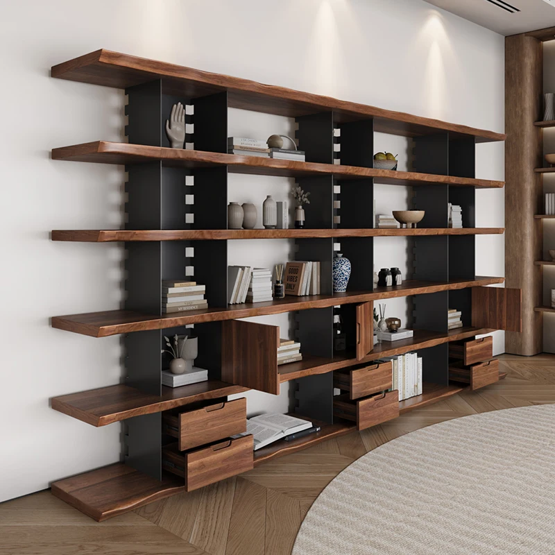 

American solid wood floor-to-ceiling multi-layer bookshelf, shelf, office partition display shelf, living room full wall bookshe