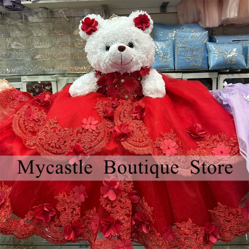 Rote Spitze, spezieller Link für personalisiertes Quinceanera-Teddybär-Kleid, 3D-Blumen-Applikationen, Mini-Quinceanera-Kleid nach Maß