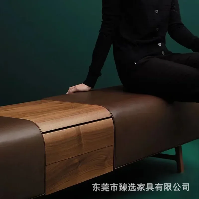 Современный простой прикроватный табурет из ткани из ореховой кожи