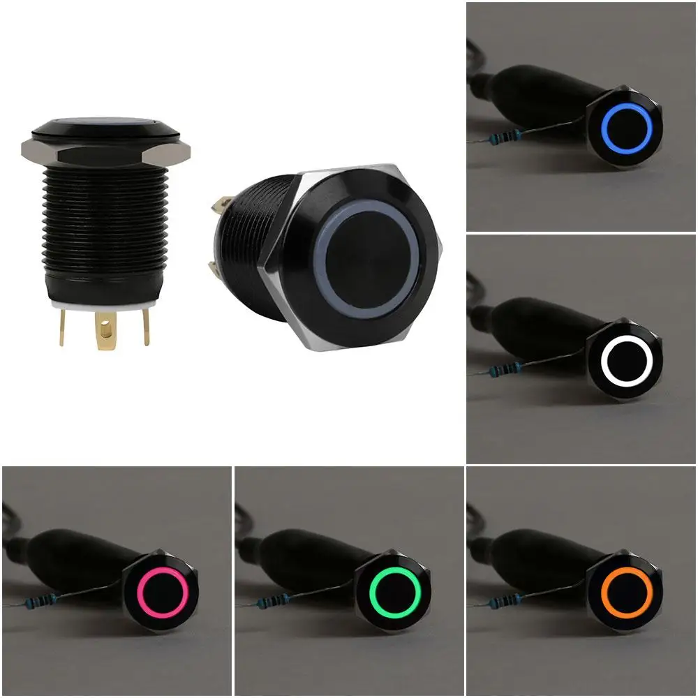 Gadget 12V 4Pin Metal Aluminum LED Power Momentary Switch 12mm Push Button Car Latch