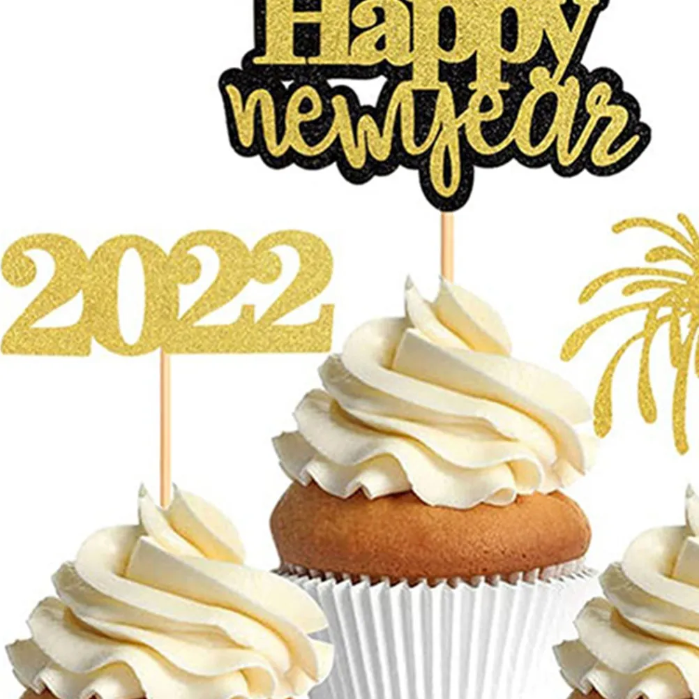 12Pcs New Year Cake Toppers High Quality Paper Cake Inserting Decors DIY Baking Party Cupcake Toppers Baking Topper Adorns