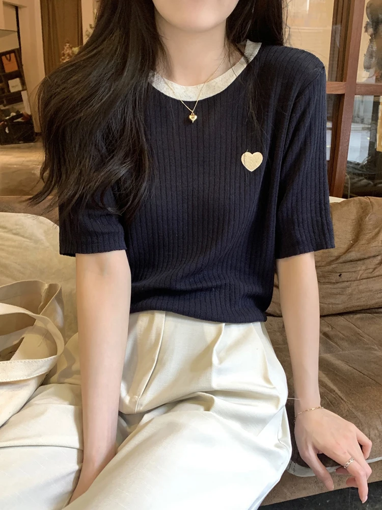 Knit Short Sleeve T-Shirt Wome - огляд і ціна Embroidery Design Love