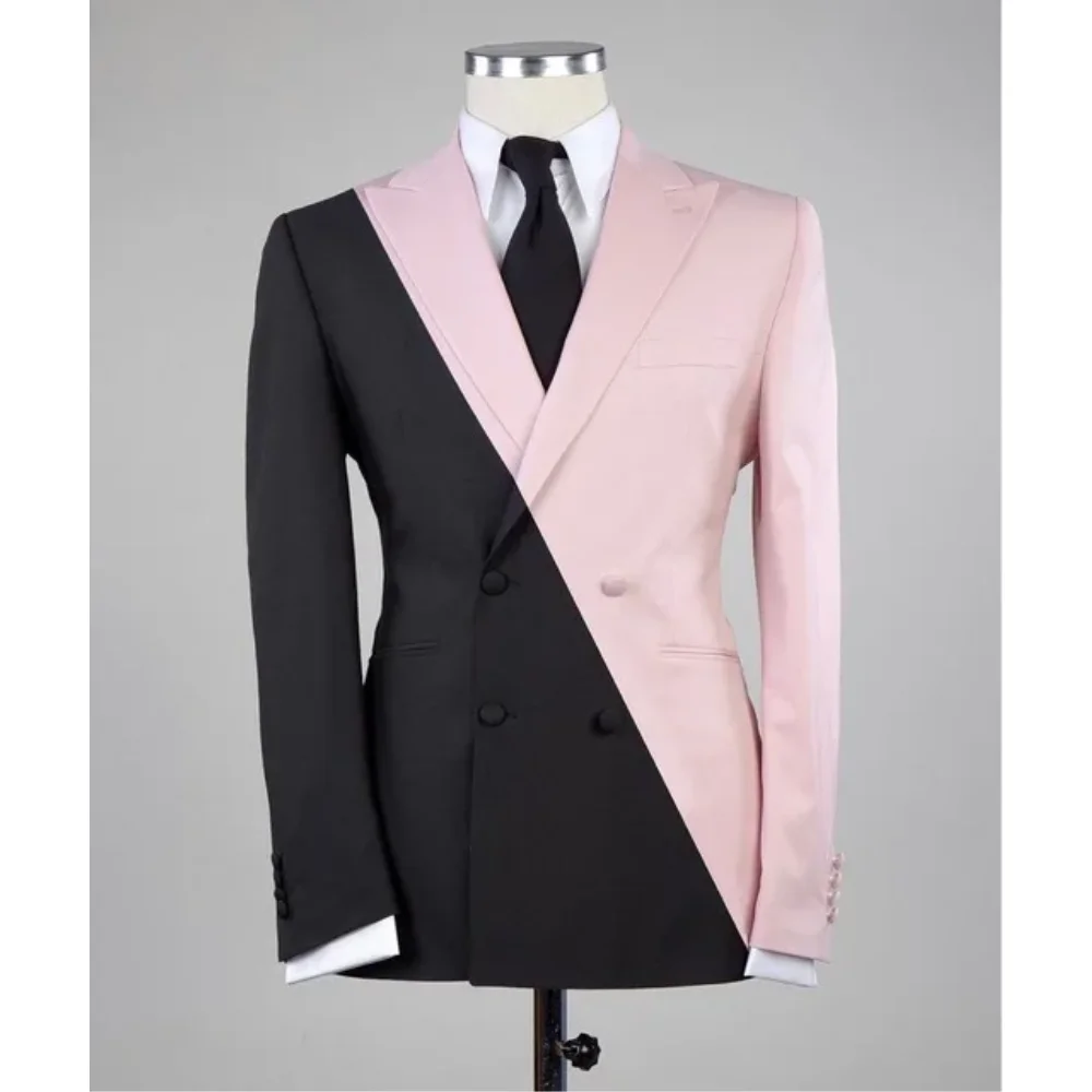 

New Arrival Contrast Design Party Suits Men Men Slim Fit Suits Pant Prom Doube Breasted Suit Costume Homme (Jacket+Pants)