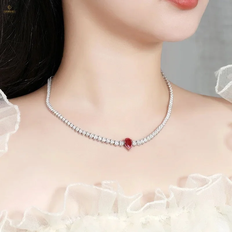 4-carat Colorful Pear-Shaped Moissanite Pendant Necklace Women's Sterling Silver High-End Luxury All-Moissanite Niche Design