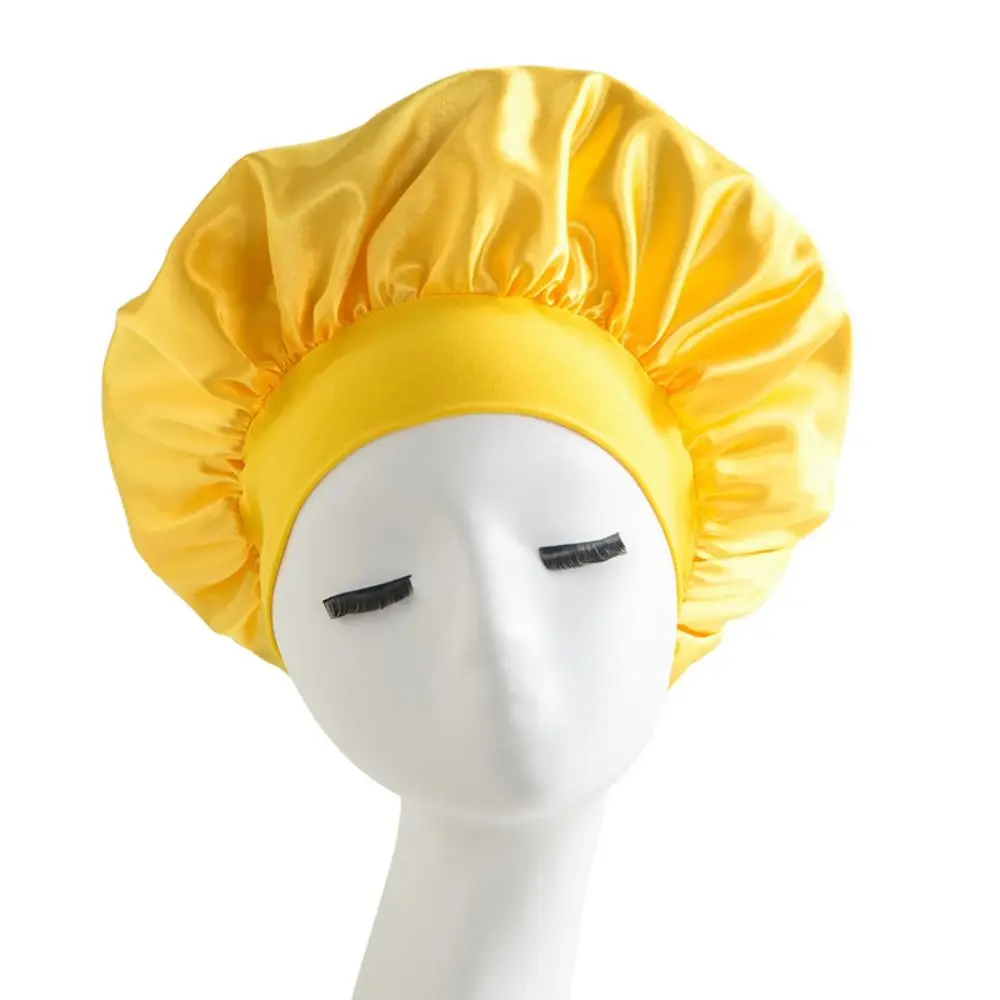 Soft Long Hair Care Bonnet Solid Satin Imitation Silk Satin Shower Caps Large Elastic Edge Wrap Hair Care Hats for Women