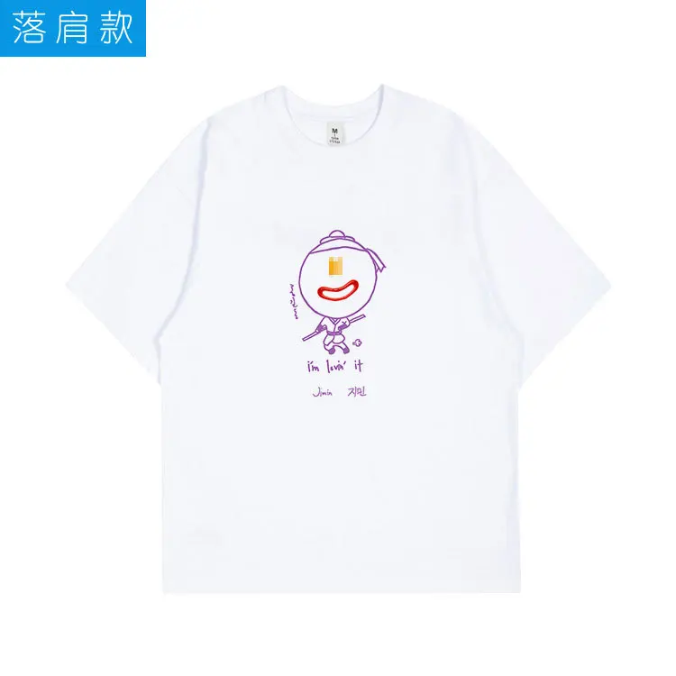 Kpop T Shirt RM SUGA V JIMIN Cartoon Hand Painted Printed T-shirt Cotton Summer Short Sleeves Tee Kawaii Fashion Couples T Shirt image 3