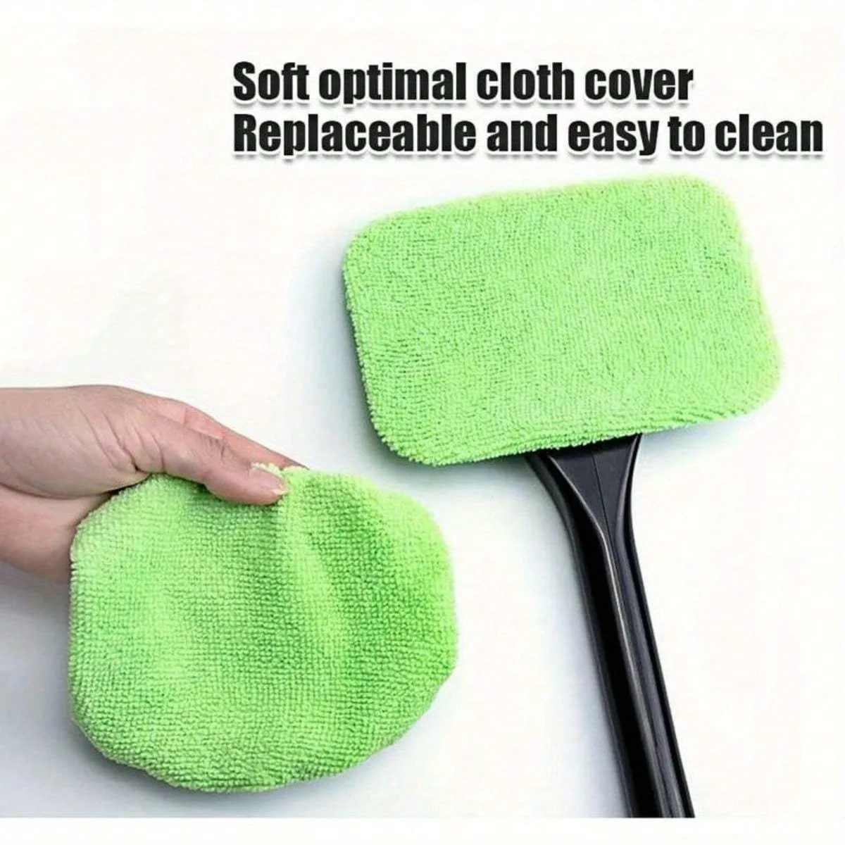 Picture 4: Car Windshield Cleaning Tool, Telescopic Handle Window Cleaner with Washable Microfiber Pads, Green Car Interior Glass Wiper Kit