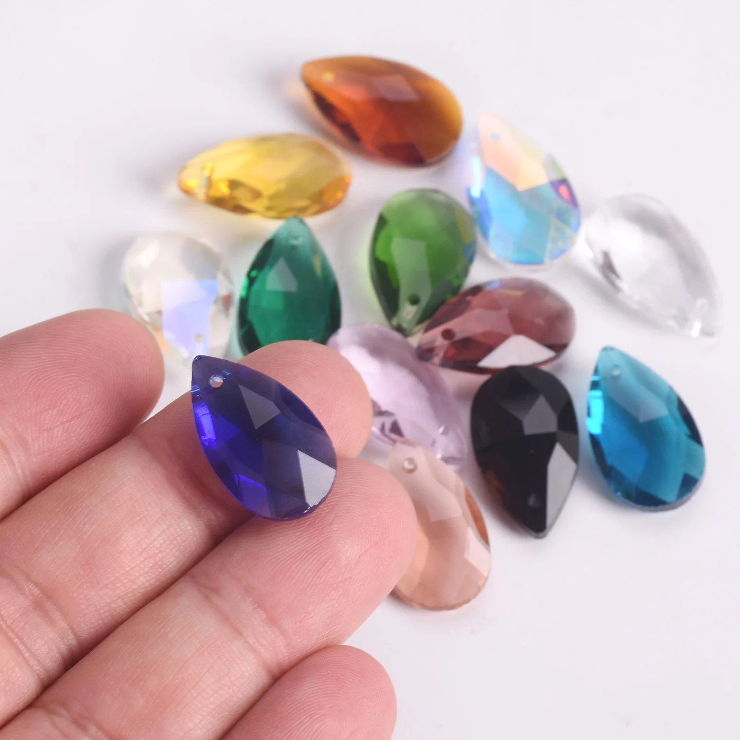 5pcs Teardrop Shape 22x13mm Glossy Faceted Crystal Glass Chandelier Prism Top Drilled Pendants Beads For Jewelry Making DIY