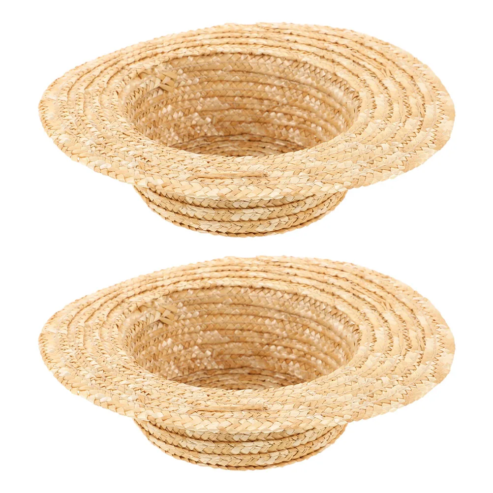 

2pcs Mini Straw Hats Creative Diy Base Miniature Woven Accessories Handmade Small Craft Top Hat For Family Bonding Easy