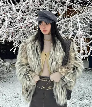 2024 חורף שיפוע נמר שעיר ארוך שעירים פרווה פרווה שרוול מלא פרווה נשים פרווה שרוול פרווה